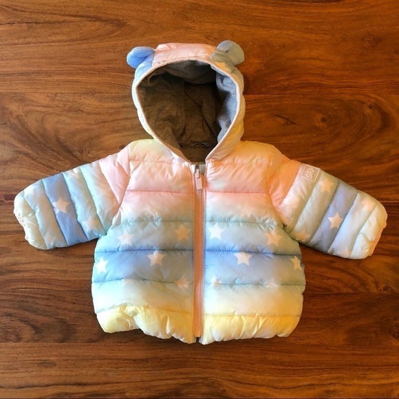 Gap Baby Rainbow & Stars Puffer Coat w/ Bear Ears - Picture 1 of 6